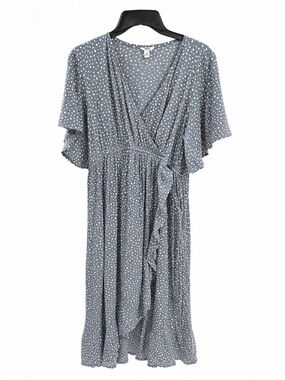 Sonoma Maternity Blue Gray Polka Dot Midi Wrap Dress